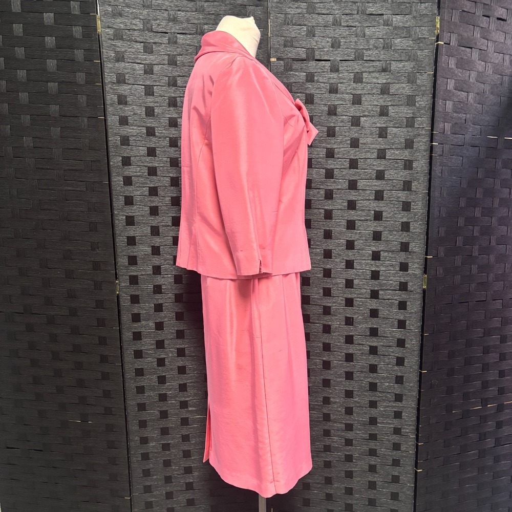 Talbots Womens 12 Skirt Suit Pink Pure Silk Bow Blazer Pencil Skirt Barbiecore - Picture 2 of 6